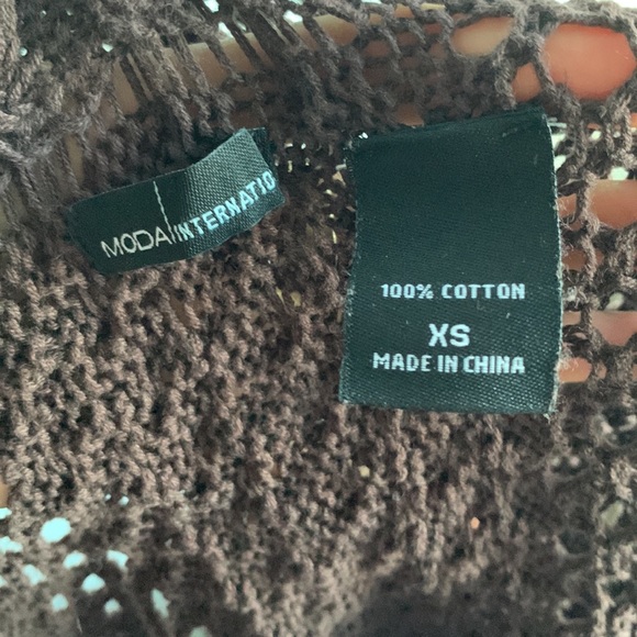 Moda International Brown Crochet Sweater / Cardigan - Size XS, 100% Cotton - Picture 5 of 6